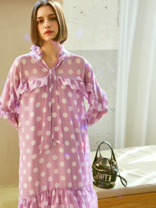 [By Joorti] J191 Big dot tie onepiece (purple)