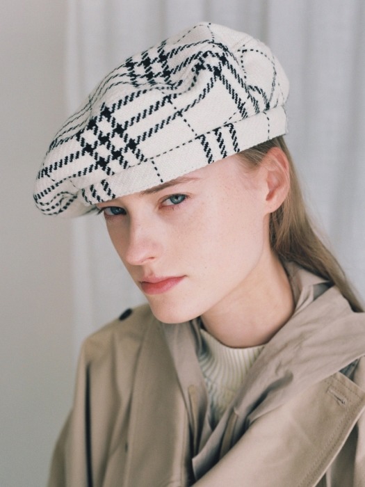 CLASSIC BERET_CHECK WHITE