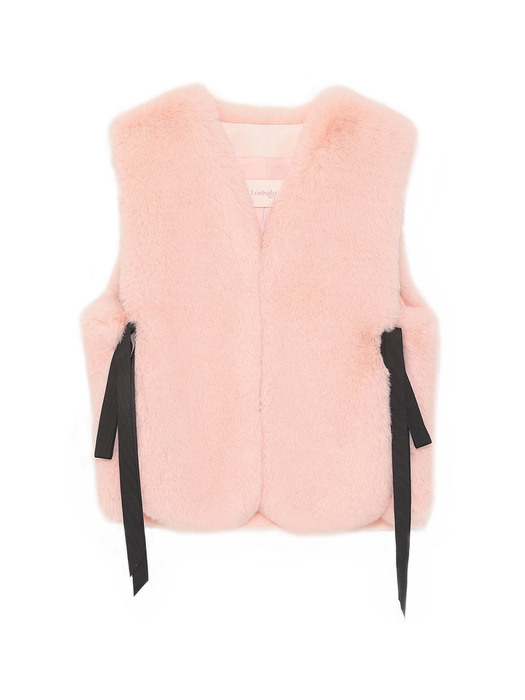 FAUX FUR RIBBON DETAILS VEST