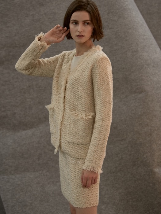 wool tweed knit skirt_light beige