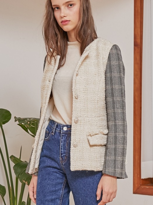 Check Comb Tweed Jacket_Cream