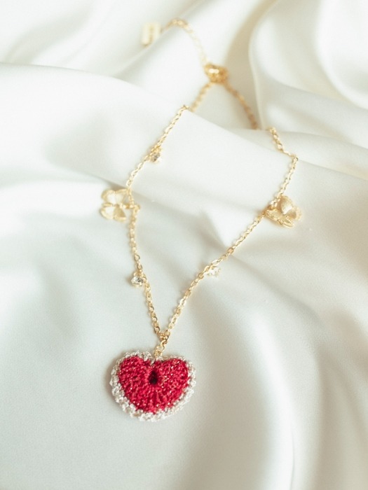 Butterfly with lace red heart necklace