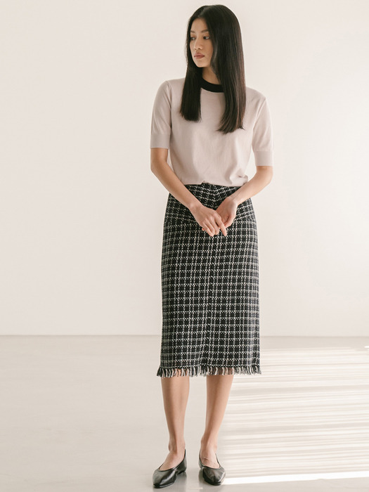 DARK NAVY CHECK PATTERN TWEED SKIRT