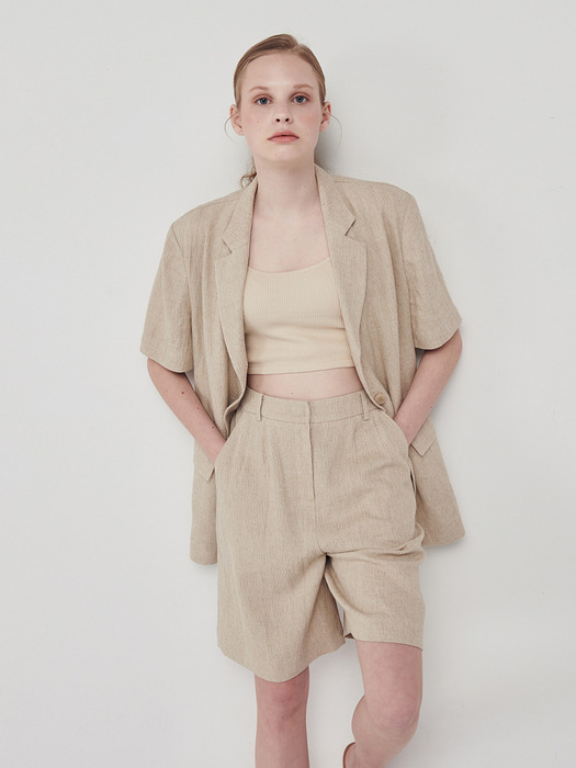 Linen bermuda short pants_Beige