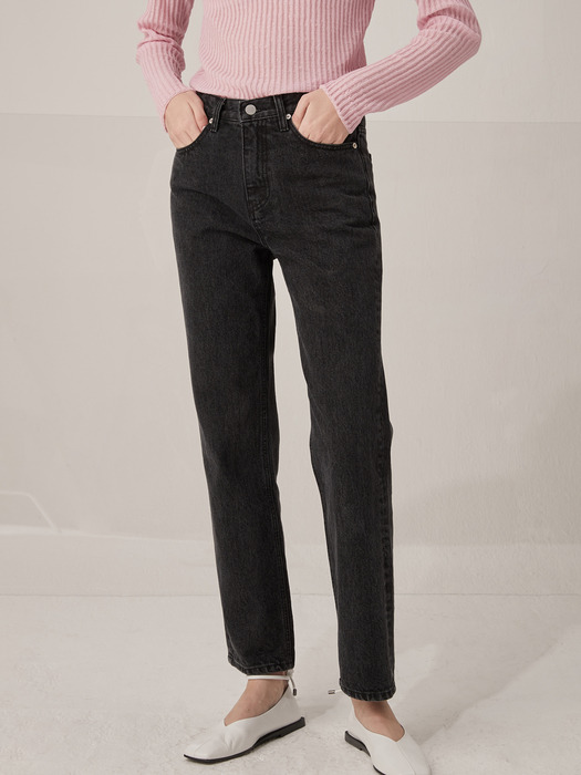 Greyish washing denim pants - Black