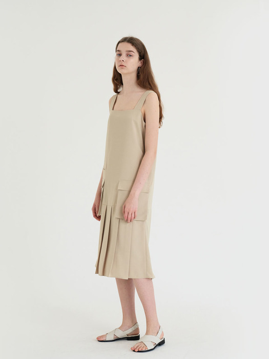 20 SUMMER_Lime Beige Pocket Pleats Dress