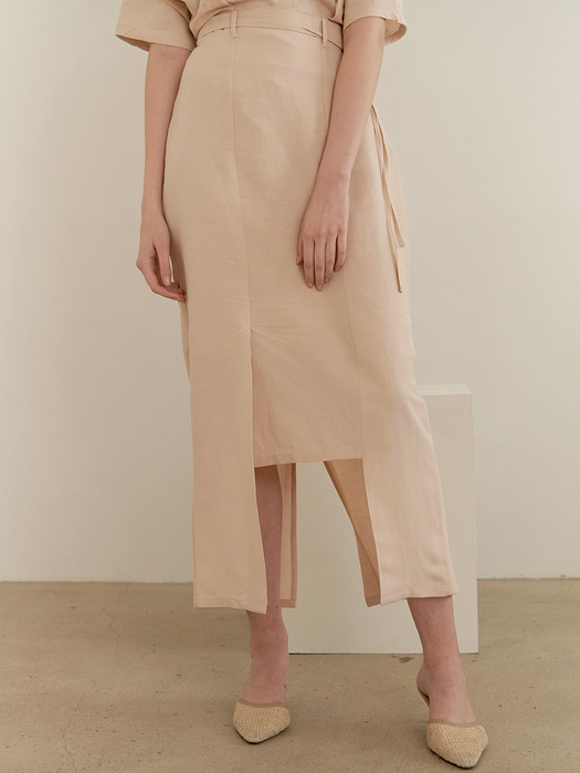 Belted square skirt - beige