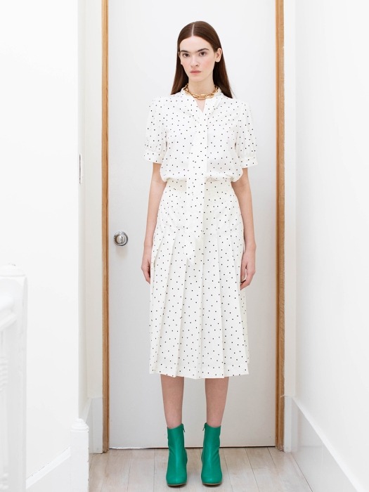 [N]VENICE pleated skirt (White polka dot)
