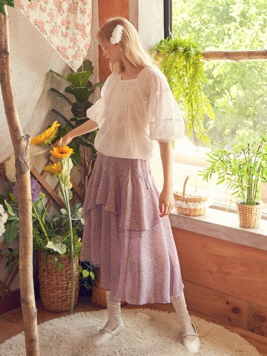 Layered Floral long Skirt (Purple)