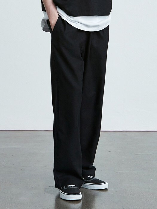 V011 wide fit cotton bandding pants (black)