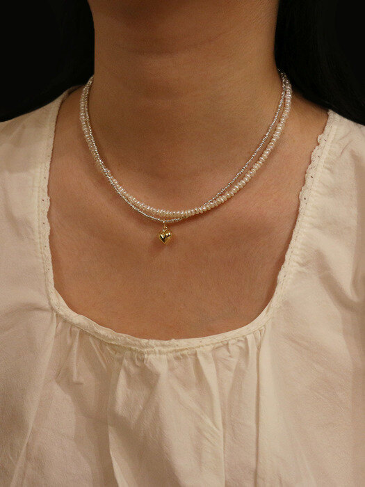 mini daily pearl & heart beads necklace