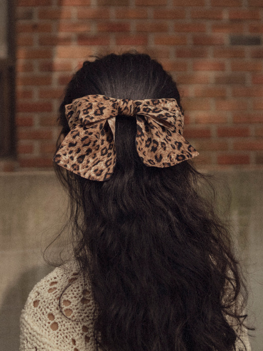 Leopard double ribbon hair clip