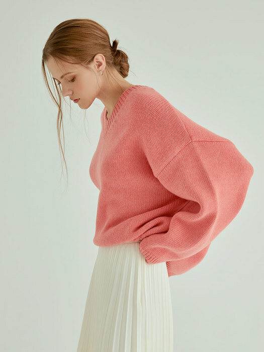 Cream V-neck Loose Knit[pink]