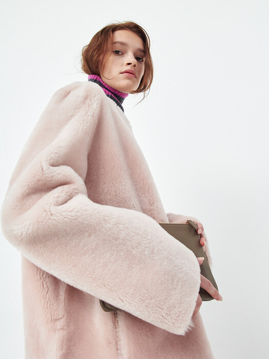 ROUND NECK SHEARLING - REVERSIBLE - BABY PINK