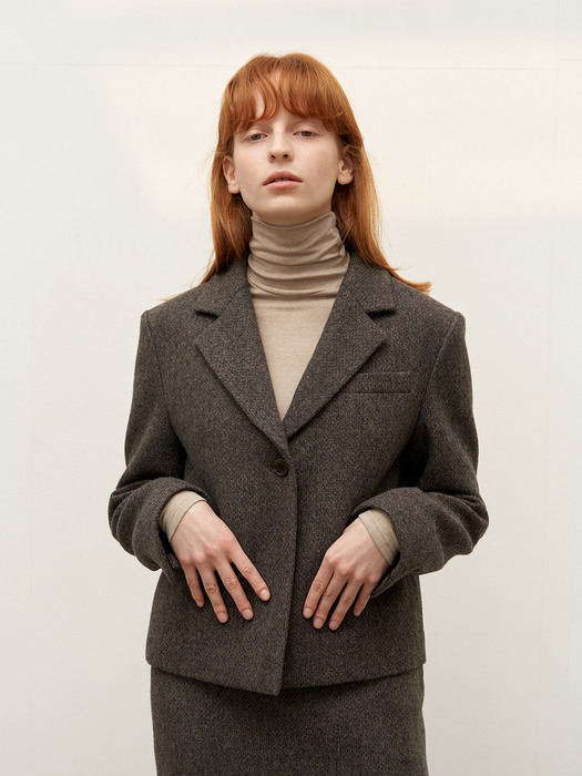 Crop wool jacket - Khaki Brown