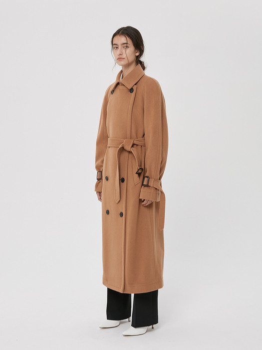 BEIGE VIRGIN WOOL BELTED COAT (JTJC108)