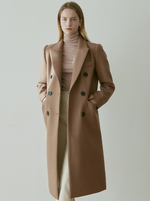 JENNY DOUBLE LONG COAT_CHECK BROWN
