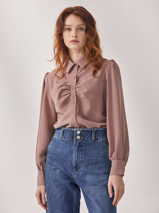 CHEST SHIRRING BLOUSE PINK