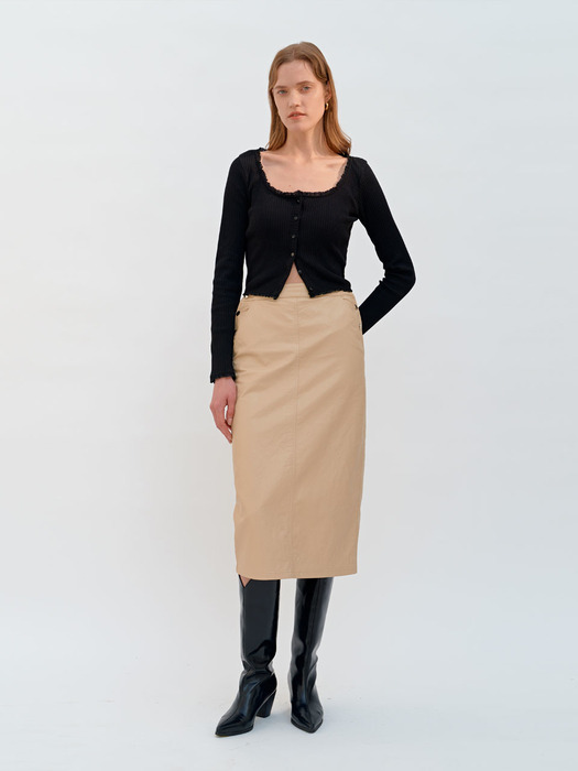 SNAP POINT LEATHER SKIRT (beige)