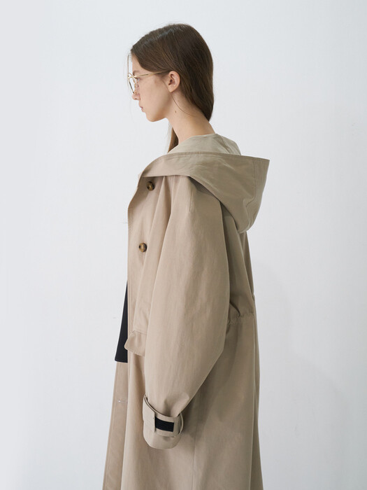 21 Spring_ Beige Hooded Casual Outer