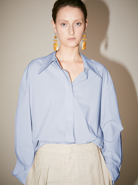 LYES Oversized Double Collar Cotton-Poplin Shirt_Blue