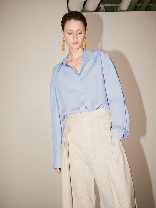 LYES Oversized Double Collar Cotton-Poplin Shirt_Blue