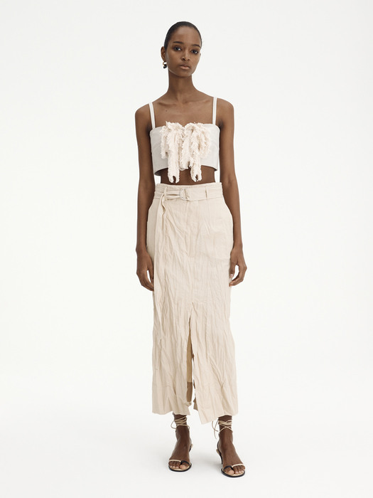 TASSELED LINEN BUSTIER (OATMEAL)