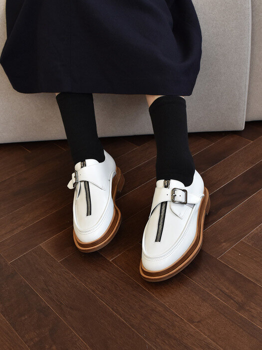 Strap Buckle White Loafer