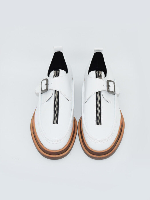 Strap Buckle White Loafer