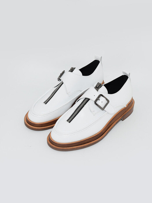 Strap Buckle White Loafer