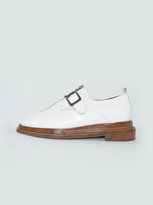 Strap Buckle White Loafer