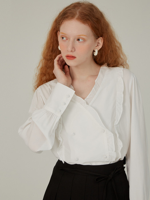 two button frill blouse ivory