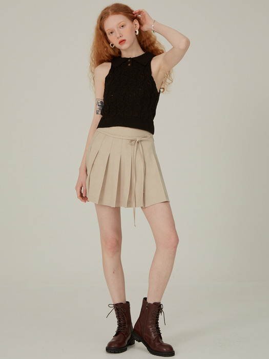 string pleats skirts beige