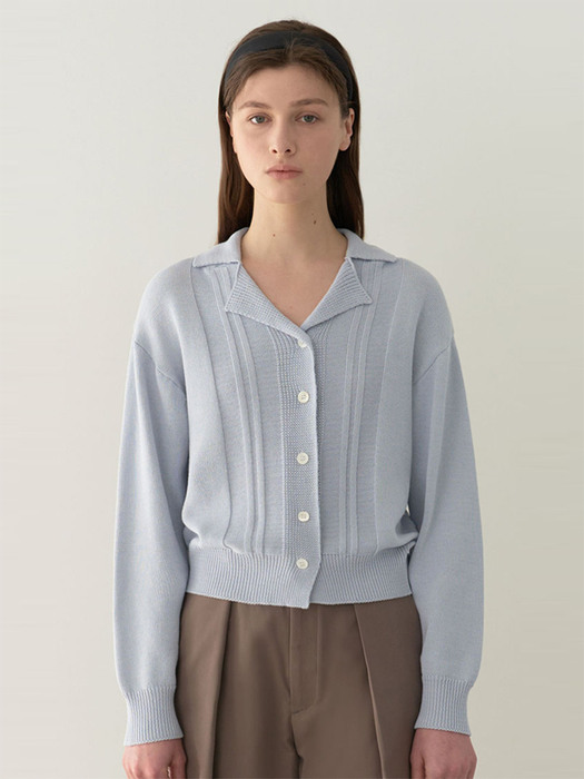 line open collar knit cardigan (pale blue)