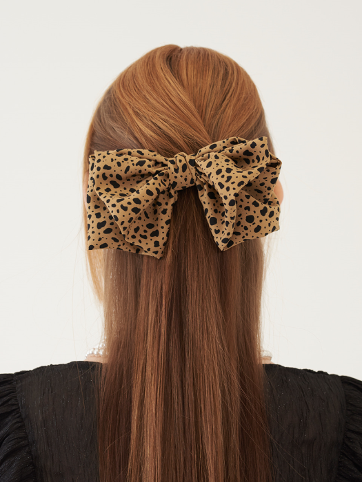 LEOPARD RIBBON HAIR PIN (BROWN)