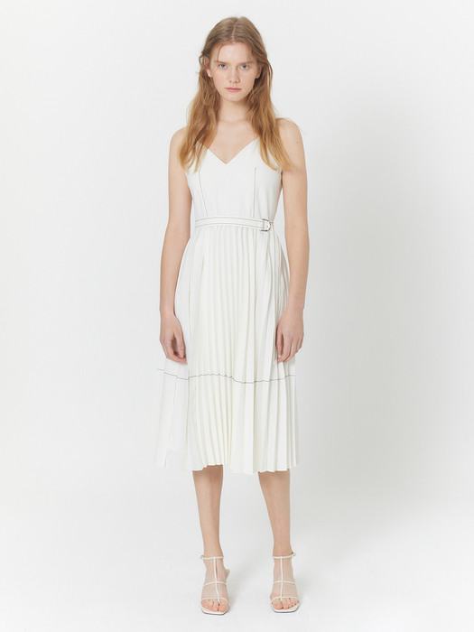 SLIP STITCH PLEATS DRESS_IVORY