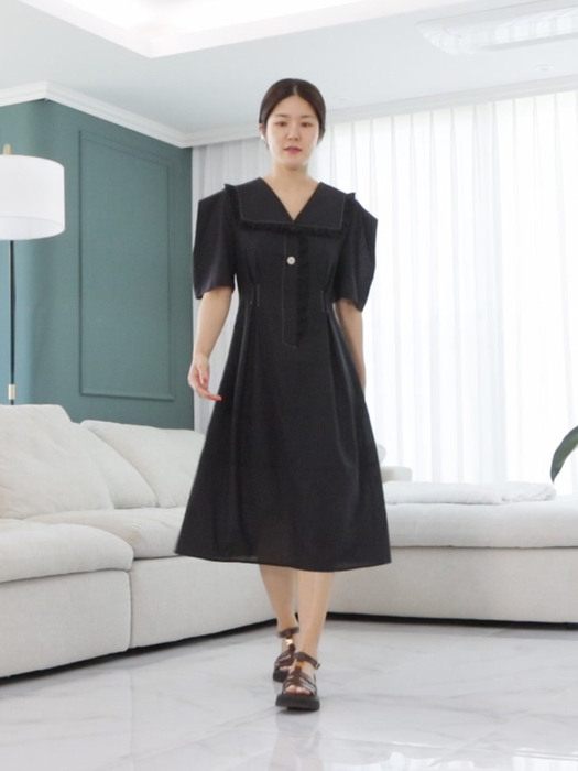 RUFFLE COLLAR LACE TRIMMED DRESS BLACK (AEDR1E009BA)