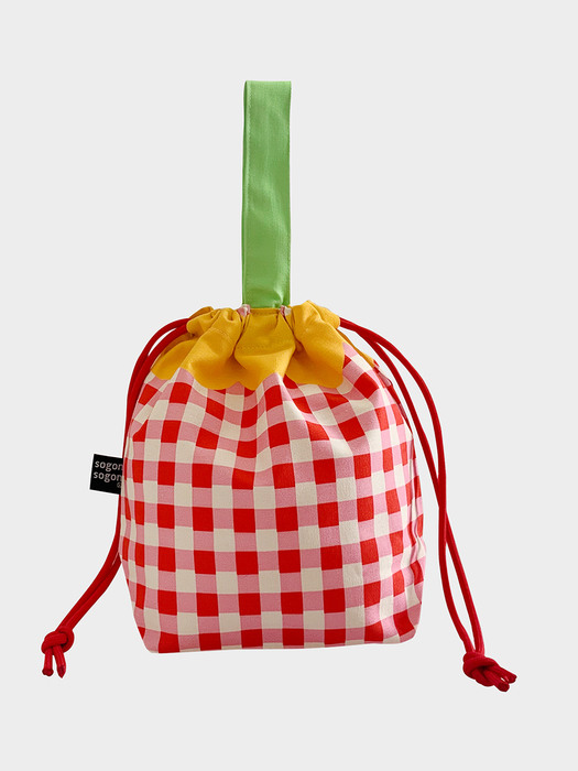 pink red check string bag