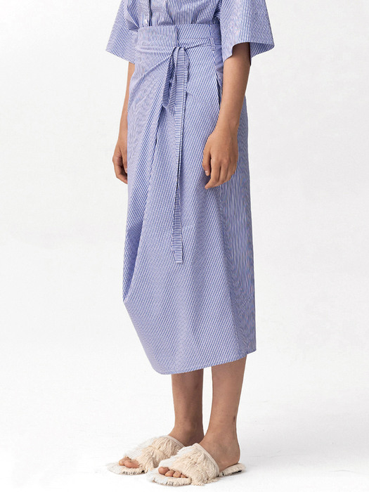 STRAP WRAP SKIRT_BLUE STRIPE