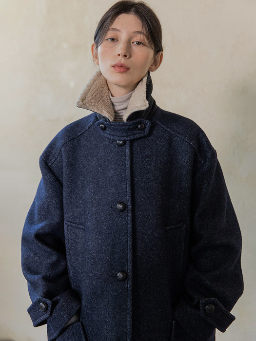 padded wool coat (denim blue)