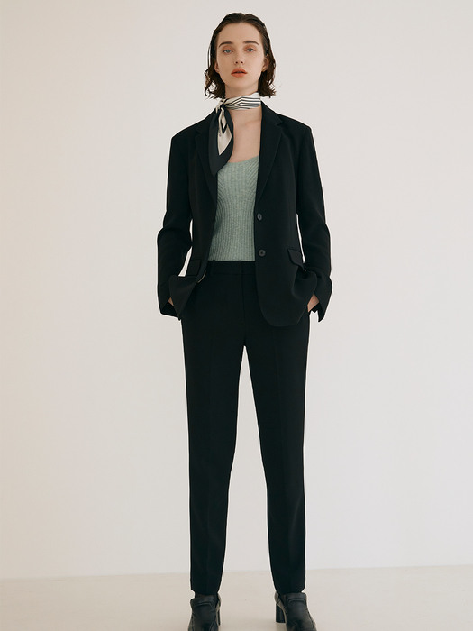 [Drama Signature] Two-button Blazer + Straight Trousers SET (BLACK)