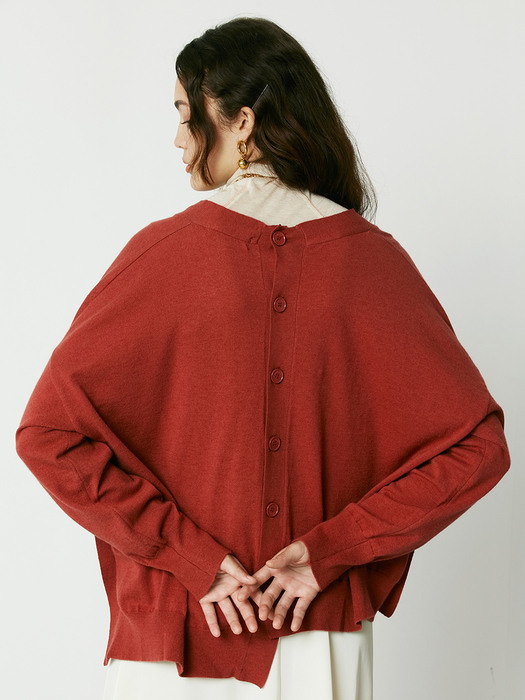 BACK BUTTON UNBALANCE KNIT CARDIGAN_RED [U1F0K201/24]