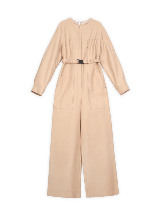 High Rise Cotton Jumpsuit BEIGE