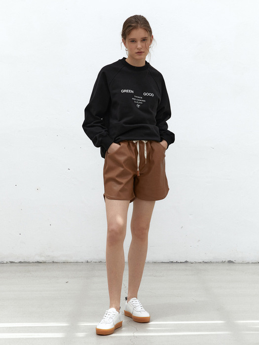 String Leather Shorts Brown