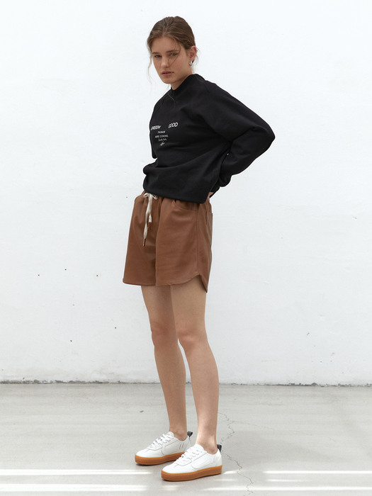String Leather Shorts Brown
