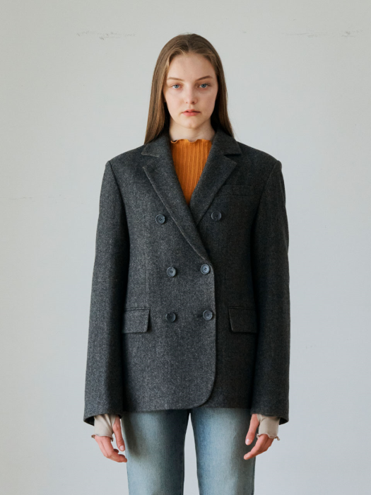 Wool Blended Blazer Charcoal