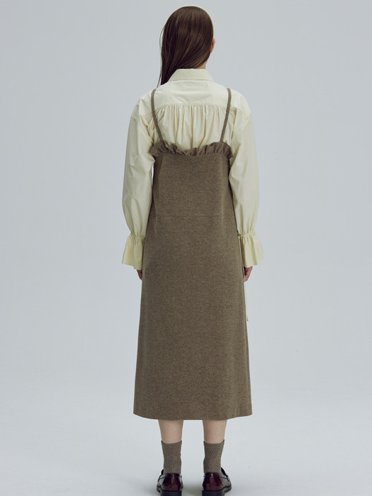 Frill wool layered dress - Mocha brown
