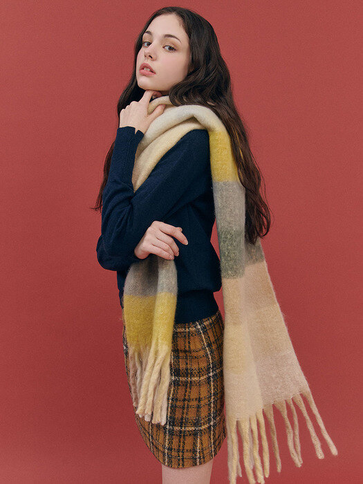 TWEED CHECK SKIRT / MUSTARD