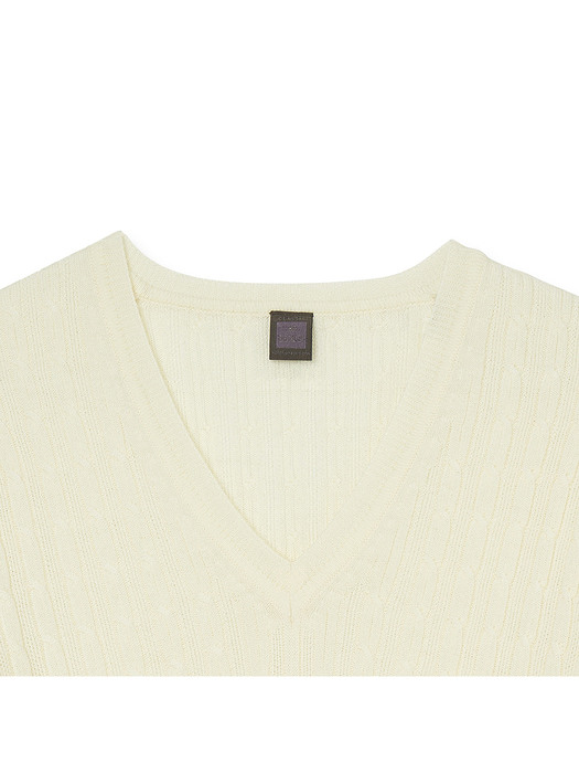 Women Vertical Cable V-neck_Ivory