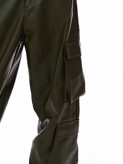 Cargo Leather Pants Khaki